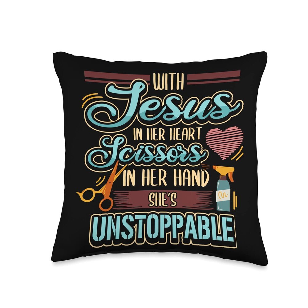 4344 Hairdresser Jesus Throw Pillow
